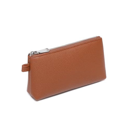Small Makeup Bag for Purse, Leather Cosmetic (Saddle Brown) - color: PU/Saddle Brown