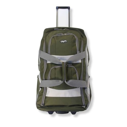Olympia U.S.A. 33 inch Jumbo Size 8 Pockets Wheeled Rolling Duffel Bag Water Resistant Luggage Lightweight Travel Suitcase with Retractable Handle - color: Green, size: 33 inch