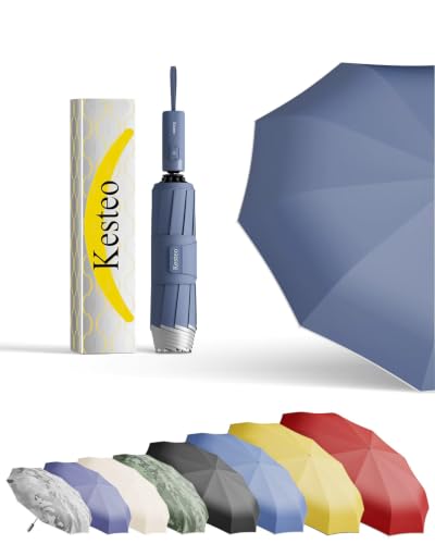 Windproof Travel Umbrella for Rain, Withstand 85MPH Winds, 52 Inch Automatic Reverse Fold Umbrellas Easy Auto Open Close, Portable Compact Umbrella Includes Cover Bag, Perfect for Travel, Car, Commute, Women Men, Backpack - color: Blue2