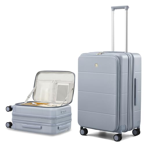 Hanke Expandable Medium Checked Luggage, 24 Inch Top Opening Suitcase - color: Grey, size: 24 Inch EXT