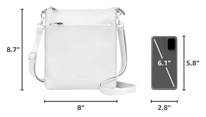 befen Genuine Leather Crossbody Purses for Women Travel Cross Body Bags Lightweight with Adjustable Shoulder Strap | Real Leather, Detachable Shoulder Strap, Lightweight, Adjustable Shoulder Strap, Compact Size, Daily Travel Use, Slim - color: A01-white