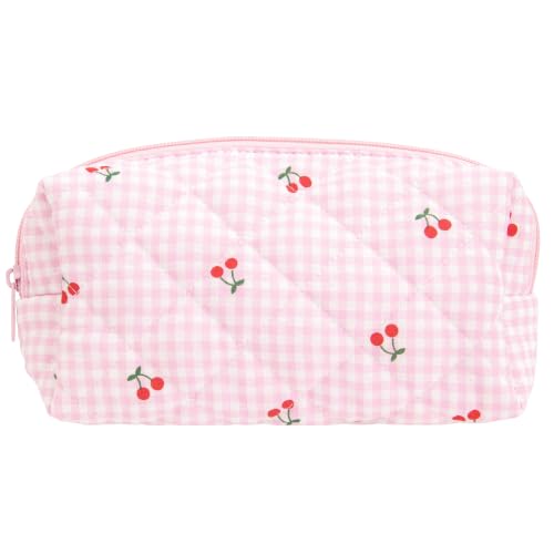PAZIMIIK Small Quilted Makeup Bag,Zipper Cosmetic Pouch,Gingham Pink Cherry - color: Gingham Pink Cherry