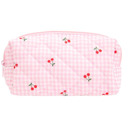 PAZIMIIK Small Quilted Makeup Bag,Zipper Cosmetic Pouch,Gingham Pink Cherry - color: Gingham Pink Cherry