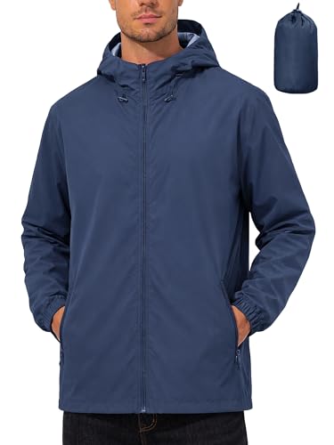 UIQUR Mens Raincoat Waterproof Rain Jacket - color: Navy Blue, size: Small