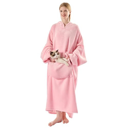 Krifey 웨어러블 담요 후드, 성인용 풀 커버리지 오버사이즈 셰르파 - color: 핑크, size: Full Coverage Oversized