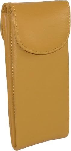 ili New York Double Flap Leather Eyeglass Case, Soft 2-in-1 Dual Glasses Pouch for Sunglasses and Reading Glasses - color: Yellow