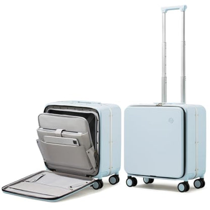 mixi Carry On Luggage, 18” Suitcase with Front Pocket, Travel Luggage Aluminum Frame PC Hardside with Spinner Wheels & TSA Lock and Cover (Not for Underseat), Glacier Blue - color: Glacier Blue, size: 18-inch