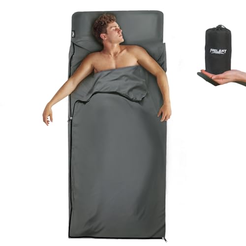 Frelaxy Sleeping Bag Liner, XL Travel Sheet for Camping, Hotels and Hostels - color: Dark Gray - Full-Length Zipper