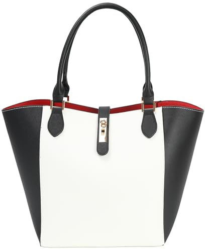 sqlp Large Work Tote Bag for Women Handbags Big Bucket Purses - color: Black With White