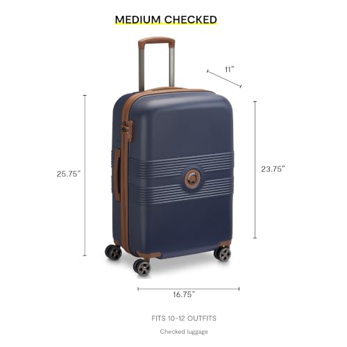 DELSEY PARIS Flanerie SE - Hardside Checked In Luggage 24 Inch - 360° Dual Spinner Wheels - TSA Lock - Lightweight Polycarbonate Travel Suitcase with Vegan Leather, Blue - color: navy, style: 24" Spinner