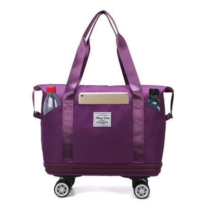 Expandable Rolling Duffle Bag, Travel Tote Bag with wheels, Large Waterproof Carry On Overnight Bag Hospital Bag Weekender with Spinners & Wet Pocket Deep Purple - color: Deep Purple