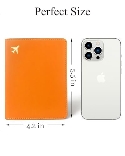 Passport Holder for Travel Essentials RFID Blocking PU Leather - color: Orange