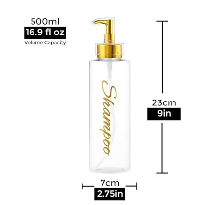 Shampoo and Conditioner Dispenser - Essentials Toiletry Bottles - Shower Refillable Shampoo and Body Wash Soap Pump Bottle – 3X 16oz Containers - Clear All Gold 1 Round - color: Clear All Gold 1 Round, size: Large