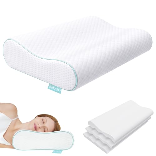 Releep Cervical Neck Pillow, Side Sleeper Pillow for Neck Pain Relief, Adjustable Contour Pillow for Sleeping, Ergonomic Memory Foam Pillow, Orthopedic Cooling Pillow Back Stomach Sleeping, Queen Soft - size: Queen Size: 23.6"L x 13.8"W Soft