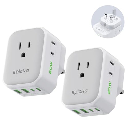 EPICKA PD 20W UK Type G Travel Adapter, 2USB-A/2USB-C, 2-Pack - style: 2 Packs Type G-for England