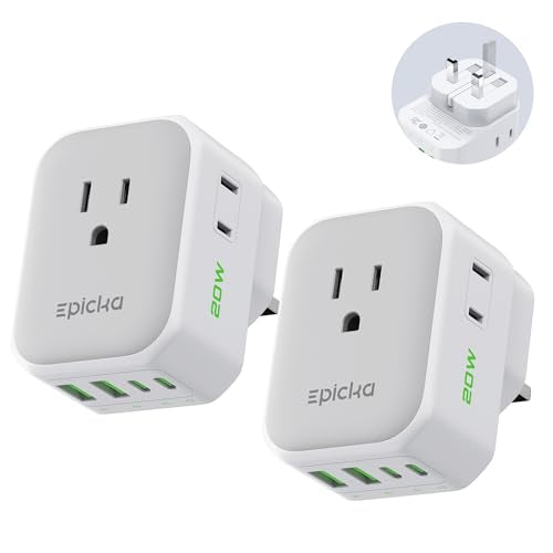 EPICKA PD 20W UK Type G Travel Adapter, 2USB-A/2USB-C, 2-Pack - style: 2 Packs Type G-for England