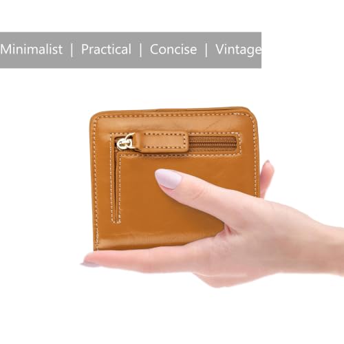 Itslife Women's Rfid Blocking Small Compact Bifold Leather Pocket Wallet Ladies Mini Purse with id Window (Waxed Brown) - color: 1 brown waxed