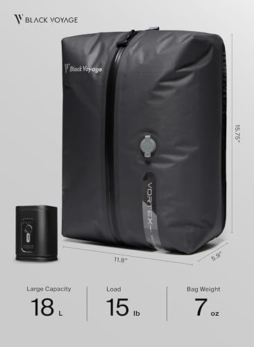 Black Voyage Reusable Vacuum Compression Travel Bag for Carry-On Suitcase and Backpack, Recycled IPX8 Waterproof Space Saver Vacpack (2-Pack, 18L - Pump Included) - size: Small (2-Pack)+P
