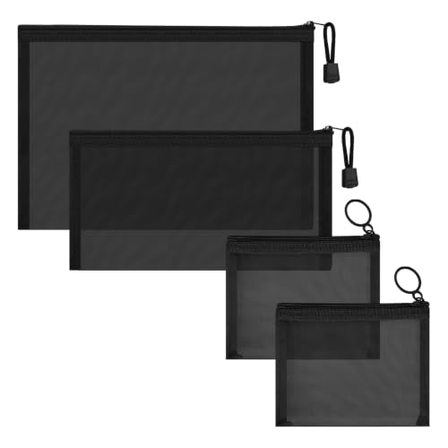 Mesh Bags with Zipper Set (4 Packs), Nylon Makeup Bag Cosmetic Pouches Travel Organizer Case for Purse Diaper Bag Home Organizing Black 2*Mini/1*Medium/1*Large - size: 4 Packs-Mix 3 Sizes