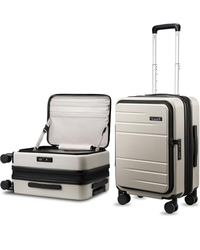 LUGGEX Top Opening Expandable Carry On Suitcase, Beige, 20" - color: Beige, size: 20 Inch (Top Open)