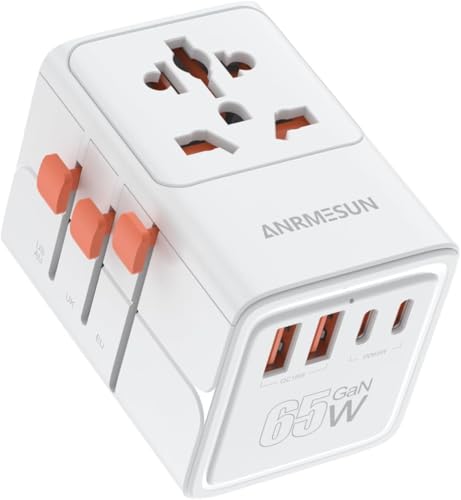 Universal Travel Adapter, International Power Adapter with 4 USB (GaN 65W) - color: 65W 2A2C White