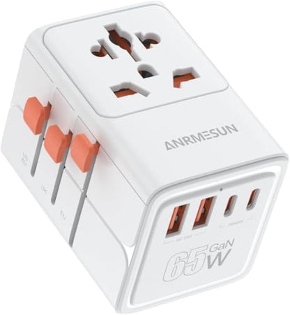 Universal Travel Adapter, International Power Adapter with 4 USB (GaN 65W) - color: 65W 2A2C White