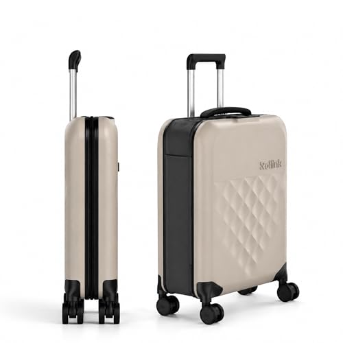 ROLLINK Foldable Flex 360 Carry-On Suitcase 21” – Hardshell Luggage, Double Spinner Wheels, TSA Lock, Lightweight & Durable Travel Case – Scratch, Water & Impact Resistant (Warm Grey) - color: Warm Grey, size: Carry-On International 21-Inch