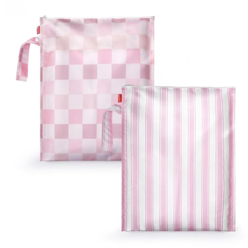 HECCEI Waterproof Wet Bags, 2-Pack Reusable Wet Dry Bag for Beach Travel - color: Pink Picnic