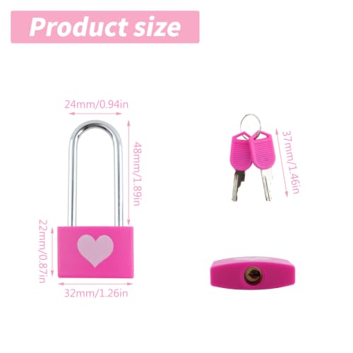 Dnyta 2 Packs Keyed Padlocks Long Shackle Padlock with Key Decorative Locks - style: Square heart pattern- Pink