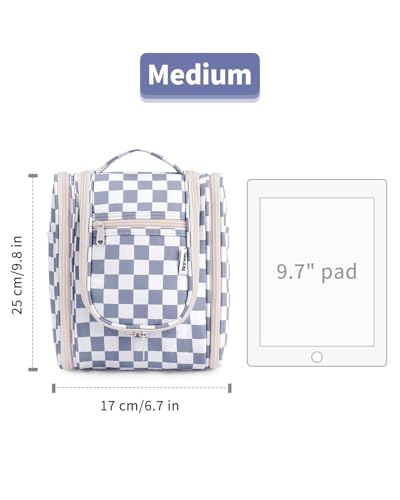 Narwey Hanging Travel Toiletry Bag for Women, Makeup Cosmetic Bag - color: C-Grayish Blue Checkerboard, size: Medium