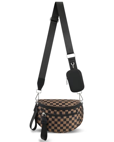 Checkered Crossbody Bag, Spacious Bum Bags for Women - color: Brown&Black