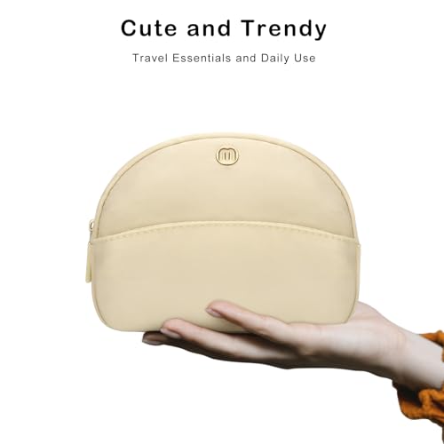 Small Travel Makeup Bag, Nylon Cosmetic Toiletry Organizer Pouch (beige) - color: beige