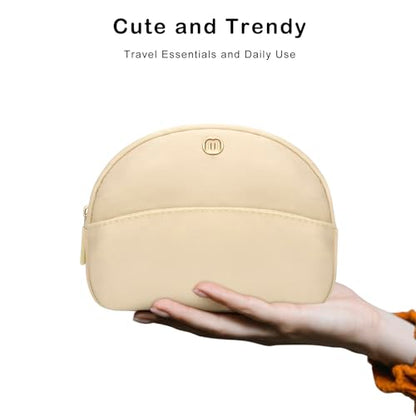 Small Travel Makeup Bag, Nylon Cosmetic Toiletry Organizer Pouch (beige) - color: beige