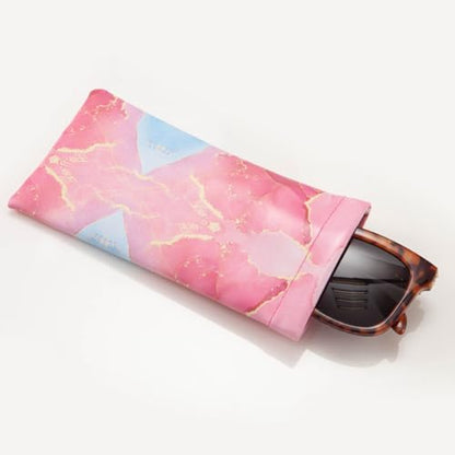 TRIUMPH VISION Eyeglass Case Glasses Case Soft Sunglass Pouch Sleeve 3 Pack - color: Pu Leather Marble Purple Blue Pink Gold