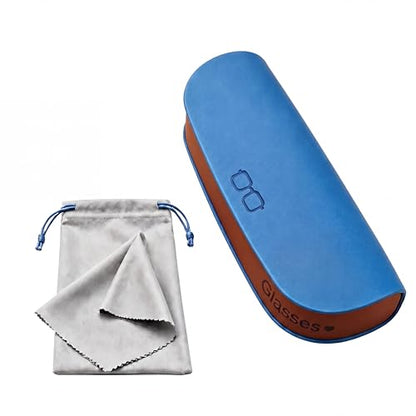 Glasses Case hard shell,3-in-1 Sunglasses Case & Eyeglass Case with Cleaning Cloth & Storage Pouch - color: Blue, size: Medium
