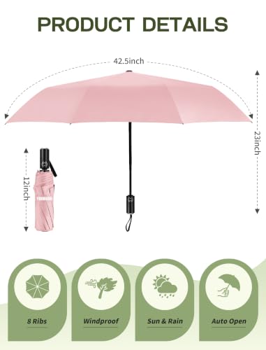 Yoobure Compact Travel Umbrella, Windproof Automatic Folding UV Sun & Rain - color: Coral Pink