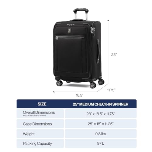 Travelpro Platinum Elite Checked Luggage Spinner, Black, 25-Inch - color: Shadow Black, size: Checked-Medium 25-Inch