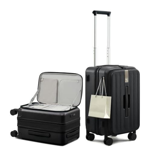 Hanke 20 Inch Top Opening Expandable PC Carry On Luggage with TSA Lock,50L - color: Jet Black, size: 20 Inch