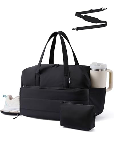 LOVEVOOK Small Gym Bag for Women with Tumbler Holder & Shoe Compartment - color: Black, size: Medium-18.5"