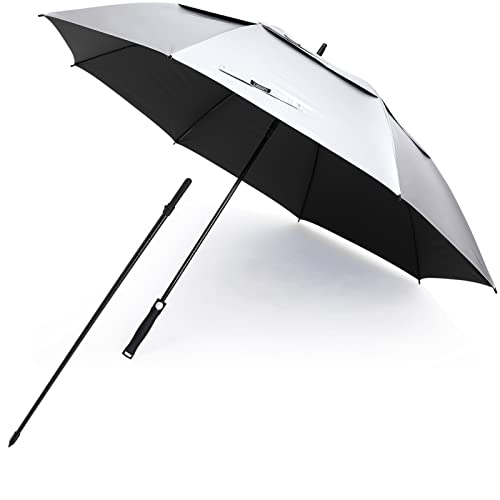 G4Free UV Golf Beach Umbrella 68”Auto Open Extra Large Sun Shade Umbrellas - color: Silver/Black