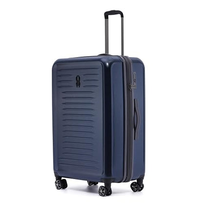 Spyder Rails 29 Inch Expandable Hardside Checked Suitcase with 360° Spinner Wheels, TSA Approved Lock - color: Carbon Blue, size: Large Checked
