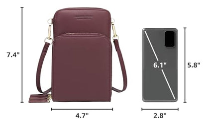 myfriday Small Cell Phone Crossbody Bag, Multi-pocket & 6 Card Slots - color: A-burgundy