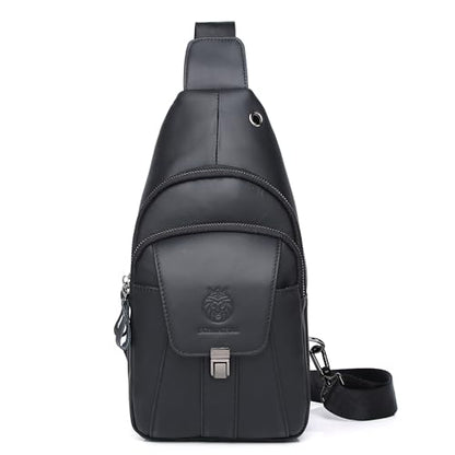 LUKZIJAES Genuine Leather Sling Bag for Men - color: #10-black