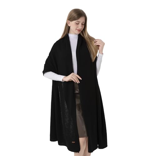 100% Cashmere Wrap Warm Soft Knitted Scarf Stole for Women Airplane Travel Blanket 87x28 in Extra Large Pashmina - color: Black