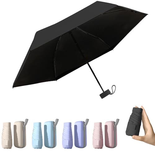 TOPSAIL Mini Umbrella for Travel, UPF 50+ UV Sun & Rain Protection, Compact 6k Folding Pocket Umbrella with Case for Purse, Backpack - color: Black