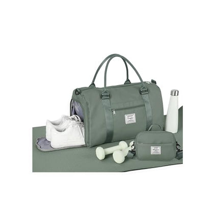 Weekender Gym Duffel Bags for Women Olive Green with Toiletry Bag - color: Olive Green