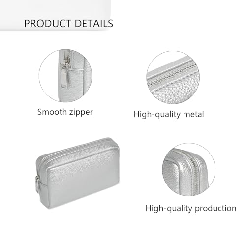 Makeup Bag for Purse Travel Cosmetic Bag (PU Pearl Silver) - color: Pearl Silver