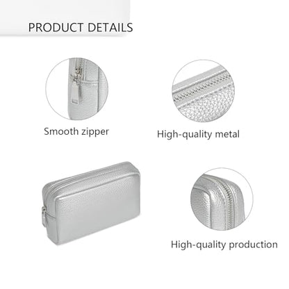 Makeup Bag for Purse Travel Cosmetic Bag (PU Pearl Silver) - color: Pearl Silver