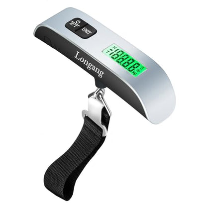 Digital Hanging Luggage Scale with Backlit for Travel, Portable Handheld Suitcase Weight Scale with Hook, 110 Pounds, Battery Included - color: Silver