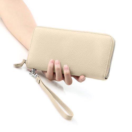 Moflycom Womens Wallet RFID Blocking Genuine Leather Zip Clutch Wristlet - color: Y1-Beige